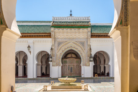 FEZ, MOROCCO - APRIL 6,2017 - View at the courtyard University of Al Quaraouiyine in Fez. Fez city has been called the "Mecca of the West" and the "Athens of Africa".のeditorial素材