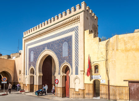 FEZ, MAROKO - APRIL 6,2017 - Bab Boujloud (Blue Gate) in Fez of Morocco. Fez city has been namedのeditorial素材