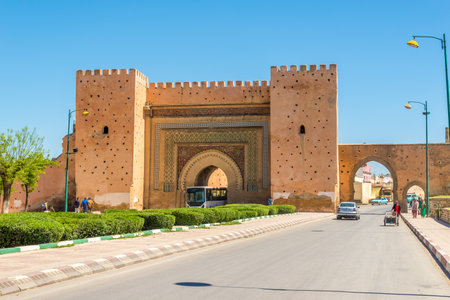 MEKNES,MOROCCO - APRIL 7,2017 - Gate Bab El-Khemis in Meknes. Meknes is one of the four Imperial cities of Morocco.のeditorial素材