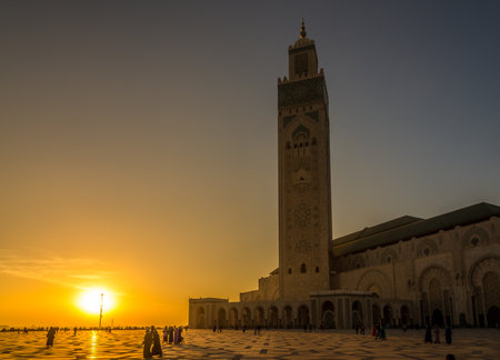 CASABLANCA, MOROCCO - APRIL 8,2017 - Evening near mosque of Hasan II in Casablanca. Casablanca is the largest city in Morocco.のeditorial素材