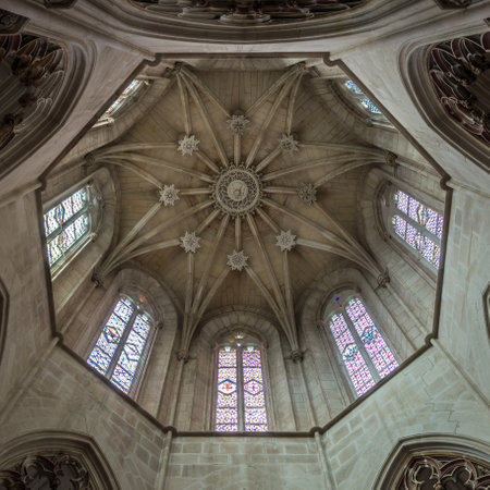 BATALHA,PORTUGAL - MAY 11,2017 - The interior of the dome Santa Maria da Vitoria in Batalha. The Batalha convent was added in 1983 by UNESCO to its list of World Heritage sites.のeditorial素材