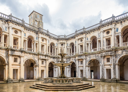 Courtyard of Monastery Convent of Christ in Tomar - Portugalのeditorial素材