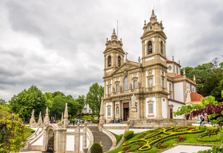 TENOES,PORTUGAL - MAY 14,2017 - Sanctuary Bom Jesus do Monte in Tenoes near Braga in Portugal.The Sanctuary is a notable example of pilgrimage site with a monumental, Baroque stairway.のeditorial素材