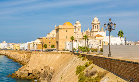 CADIZ,SPAIN - SEPTEMBER 30,2017 - View at seafront in Cadiz. Cadiz is the oldest continuously...