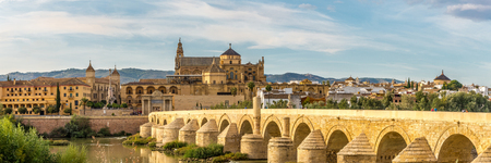 Panoramic view at the Mosque-Cathedral with Roman bridge in Cordoba - Spainの写真素材