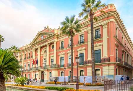 MURCIA,SPAIN - OCTOBER 4,2017 - View at the city hall in Murcia. Murcia is the seventh largest city in the Spain.のeditorial素材