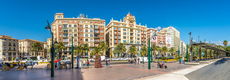MALAGA,SPAIN - OCTOBER 5,2017 - Panoramic view at the Marina place in Malaga. Malaga is the second-most populous city of Andalusia and the sixth-largest in Spain.のeditorial素材