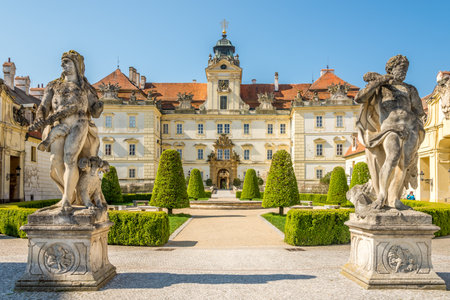 View at the Valtice castle with statues in Czech republic,Moraviaのeditorial素材