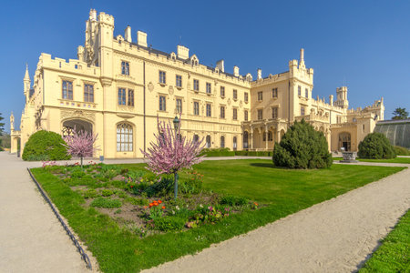 View at the Lednice castle from park - Czech republic, Moraviaのeditorial素材