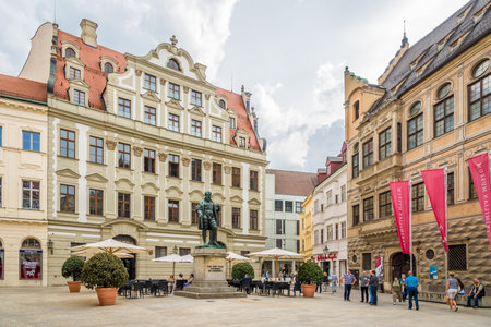 AUGSBURG, GERMANY - MAY 23,2018 - Hans Jakob Fugger statue in the streets of Augsburg. Augsburg is...