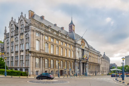LIEGE,BELGIUM - MAY 17,2018 - View at the building of Justice Palce in Liege. Liege is situated in the valley of the Meuse, in the east of Belgium.のeditorial素材