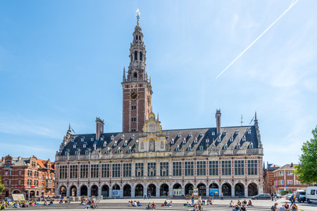 LEUVEN,BELGIUM - MAY 17,2018 - View at the building of University Library in Leuven. Library was built by the American architect Whitney Warren.のeditorial素材