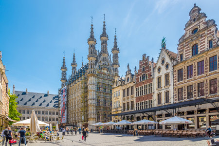 LEUVEN, BELGIUM - MAY 17,2018 - At the Grote Markt place of Leuven. Leuven is located about 25 kilometers east of Brussels.のeditorial素材