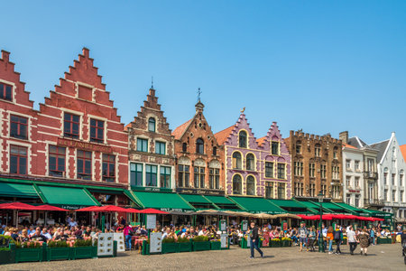 BRUGES,BELGIUM - MAY 20,2018 - At the Grote Markt in Bruges. The historic city centre of Bruges is a prominentのeditorial素材