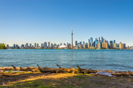 TORONTO,CANADA - JUNE 25,2018 - View at the Toronto downtown from Toronto Islands on Ontario lake. Toronto is the capital city of the province of Ontario and the largest city in Canada.のeditorial素材