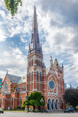 VICTORIA,CANADA - JULY 5,2018 - View at the Saint Andrews Cathedral in the streets of Victoria city. Victoria is the capital of the Canadian province of British Columbia, is on the southern tip of Vancouver Island.のeditorial素材
