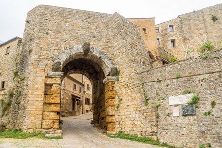 View at the Arch gate in wall of Volterra - Italyのeditorial素材