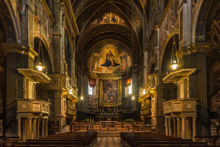 CREMONA,ITALY - SEPTEMBER 26,2018 - Inside Cathedral of Santa Maria Assunta in Cremona. Cremona is a city and comune situated in Lombardy in northern Italy.のeditorial素材