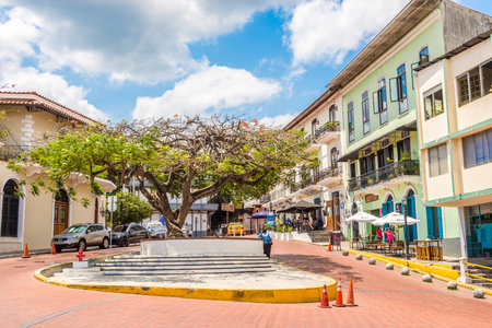 PANAMA CITY,PANAMA - MARCH 28,2019 - In the streets of Old District (Casco Viejo)in Panama City. Casco Viejo is the historic district of Panama City.のeditorial素材