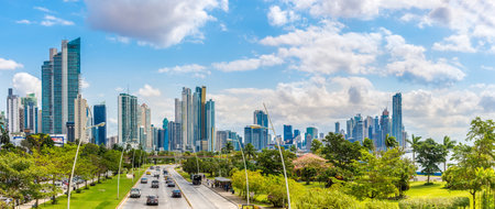 PANAMA CITY,PANAMA - MARCH 28,2019 - Panoramic view at the Downtown of Panama City. Panama City is Capital of Panama.のeditorial素材