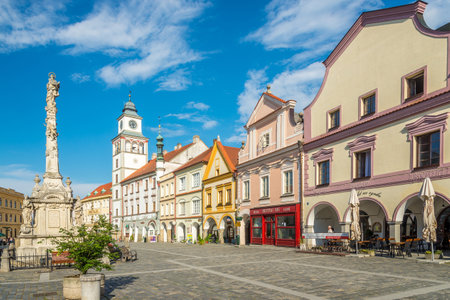 TREBON,CZECH REPUBLIC - JUNE 20,2019 - At the Masaryk Sqaure of Trebon. Trebon is a historical town in the South Bohemian Region of the Czech Republic.のeditorial素材