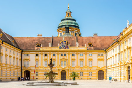 View at the Cortyard with fountain of Benedictin Abbey in Melk, Austriaのeditorial素材