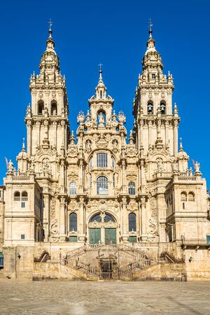 View at the Glory Portal of Cathedral in Santiago de Compostela, Spainの写真素材