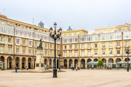 A CORUNA,SPAIN - MAY 15,2019 - At the Maria Pita square in A Coruna. A Coruna is a city and municipality of Galicia in Spain.のeditorial素材