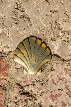 LEON,SPAIN - MAY 16,2019 - View at the Scallop Shell - Symbol of Saint James way .The Camino de Santiago  known in English as the Way of Saint James.のeditorial素材