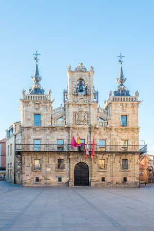 View at the Town hall from Espana place in Astorga, Spainのeditorial素材