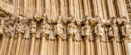 UJUE,SPAIN - MAY 18,2019 - View at the decoration of Santa Maria la Real Church in Ujue. Ujue is a town and municipality located in the province and autonomous community of Navarre, northern Spain.のeditorial素材