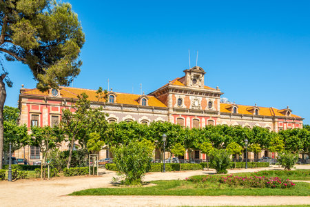 BARCELONA,SPAIN - MAY 20,2019 - View at the Parliament building of Catalonia in Barcelona. Barcelona is the capital and largest city of the autonomous community of Catalonia in Spainのeditorial素材