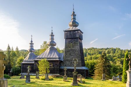 View at the Wooden Church of Saint Luke in Leszczyny village, Poland