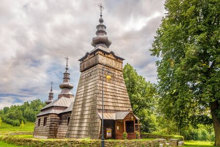 View at the Wooden Church of St.Dymitrius in Szczawnik village, Polandの写真素材