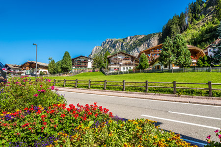 SELVA VAL GARDENA,ITALY - SEPTEMBER 4,2019 - In the streets of Selva Val Gardena. Selva is a comune in the Val Gardena in South Tyrol, northern Italy.のeditorial素材