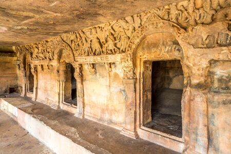 View at the Decorative Corridor in Rani Gumpha caves of Udayagiri caves complex in Bhubaneswar - Odisha,Indiaの素材 [FY310135860535]