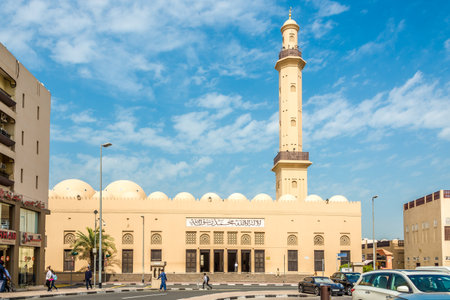 DUBAI,UAE - FEBRUARY 2,2020 - View at the Grand Bur Dubai Masjid in the streets of Dubai. Dubai is the most populous city in the United Arab Emirates (UAE) and the capital of the Emirate of Dubai.のeditorial素材