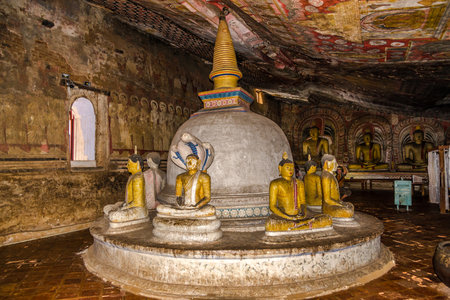 DAMBULLA,SRI LANKA - FEBRUARY 5,2020 - Inside of Interior Dambulla caves complex. Dambulla caves is the largest and best preserved cave temple complex in Sri Lanka.のeditorial素材