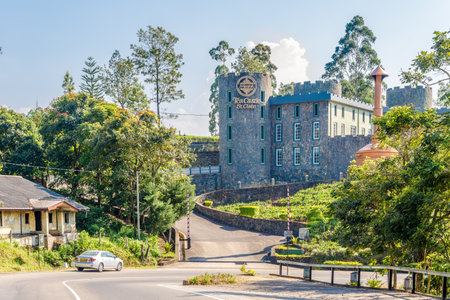 TALAWAKELLE,SRI LANKA - FEBRUARY 9,2020 - At the road between Devon Falls and St.Clair Falls. St. Clair Falls is one of the widest waterfalls in Sri Lanka.のeditorial素材