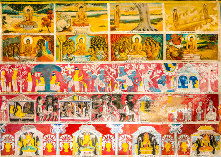DHOWA,SRI LANKA - FEBRUARY 11,2020 - View at the Decorative Painting in Dhowa Rock Temple. Dhowa Rock Temple is a protected heritage site in Sri Lanka.のeditorial素材