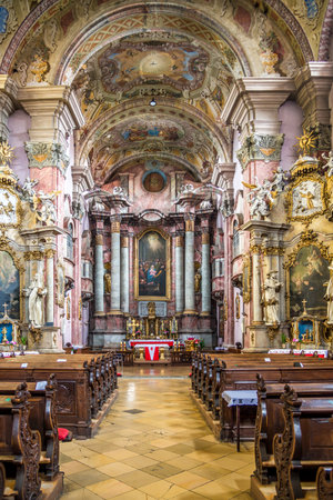 LEVOCA,SLOVAKIA - JUNE 11,2020 - View at the Interior of Church of Saint Ghost in Levoca. Levoca is a town in the Presov Region of eastern Slovakia.のeditorial素材