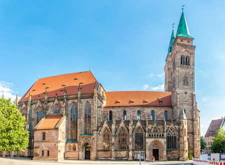 View at the Facade of Woman Church in Nurembergの写真素材