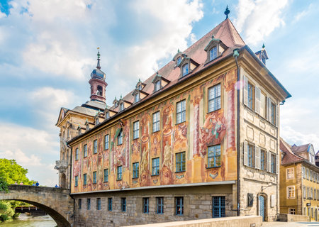 BAMBERG,GERMANY - AUGUST 09,2020 - View at the Old Town hall in Bamberg. Bamberg is a town in Upper Franconia of Germany.のeditorial素材