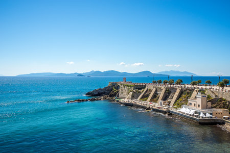 PIOMBINO,ITALY - SEPTEMBER 4,2020 - View at the Town beach of Piombino. Piombino lies on the border...