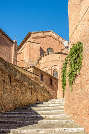 Steps to Basilica of Servi in the streets of Siena in Italyの写真素材