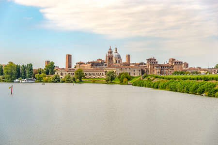 View at the City of Mantova (Mantua) with  Lake Lago di Mezzo in Italyの写真素材