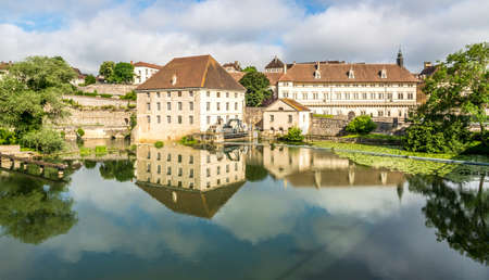 View at the Old Town of Dole with Church of Notre Dame - Franceの写真素材