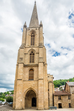 View at the Cathedral of Notre Dame in the streets of Tulle in Franceの写真素材