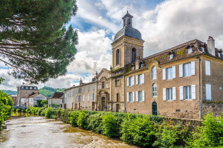 View at the Recollets Church and banks of Bave river in Saint Cere town, Franceの写真素材