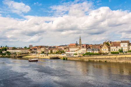 View at the Bergerac town from bridge over Dordogne river in Franceの写真素材